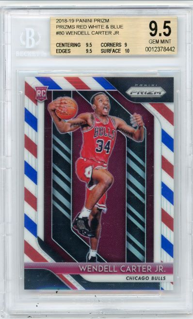 2018 Panini Prizm Red/White/Blue Wendell Carter Jr Rookie #80 BGS 9.5