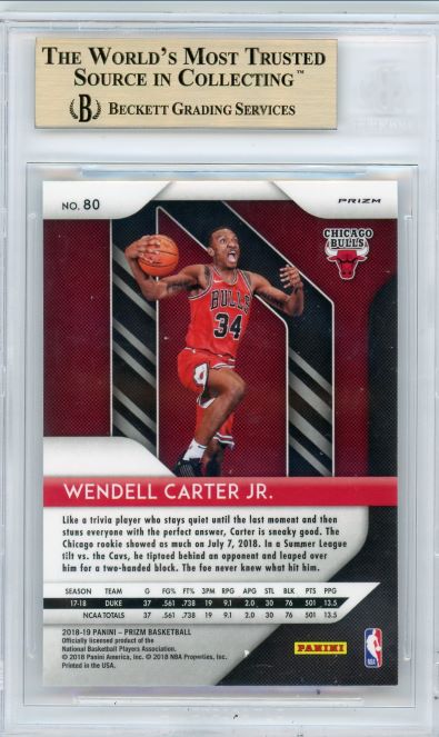 2018 Panini Prizm Red/White/Blue Wendell Carter Jr Rookie #80 BGS 9.5