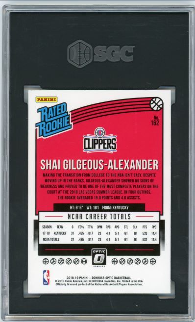 2018-19 Donruss Optic Shai Gilgeous Alexander Rated Rookie #162 SGC 9