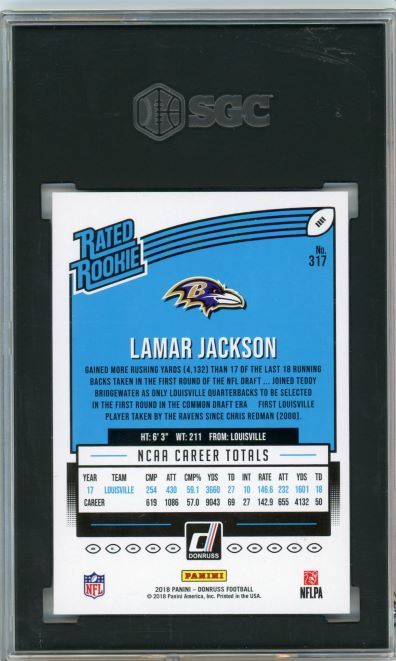 2018 Panini Donruss Lamar Jackson Rated Rookie #317 SGC 9.5