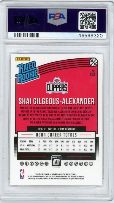 2018-19 Donruss Optic Shai Gilgeous-Alexander Rated Rookie #162 PSA 9