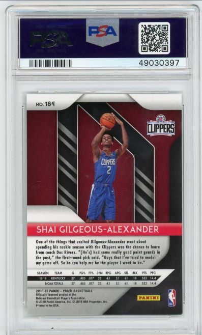 2018-19 Panini Prizm Shai Gilgeous-Alexander Rookie #184 PSA 9