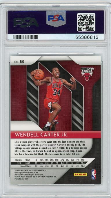 2018-19 Panini Prizm Basketball Wendell Carter JR Rookie #80 PSA 10 GEM