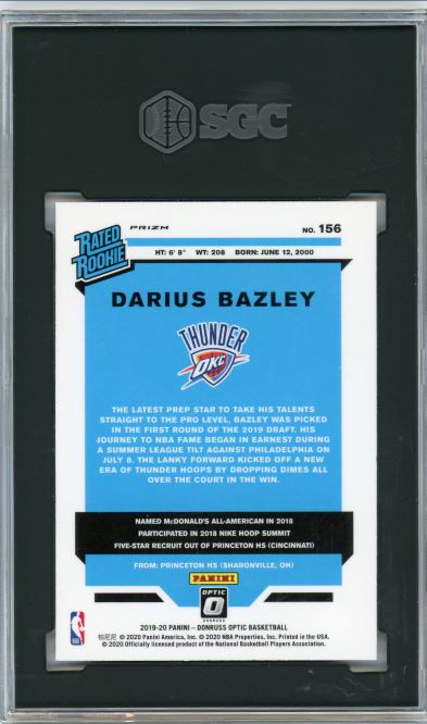 2019-20 Donruss Optic Pink Hyper Darius Bazley Rated Rookie #156 SGC 9