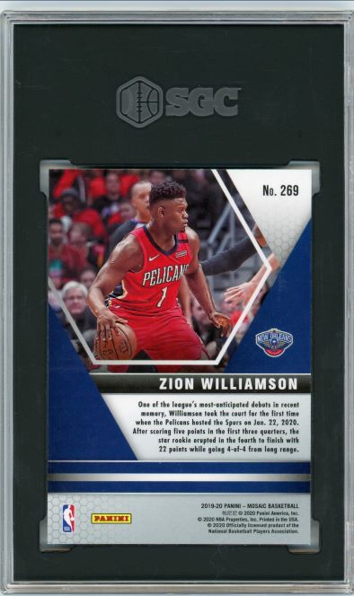 2019-20 Panini Mosaic Zion Williamson NBA Debut Rookie #269 SGC 9