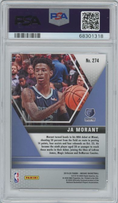 2019 Panini Mosaic Ja Morant NBA Debut #274 PSA 9