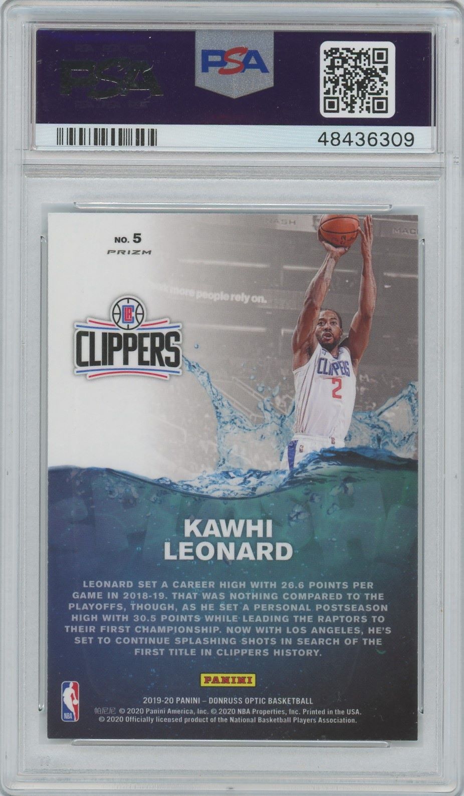 2019 Donruss Optic Kawhi Leonard Splash! Holo #5 PSA 9