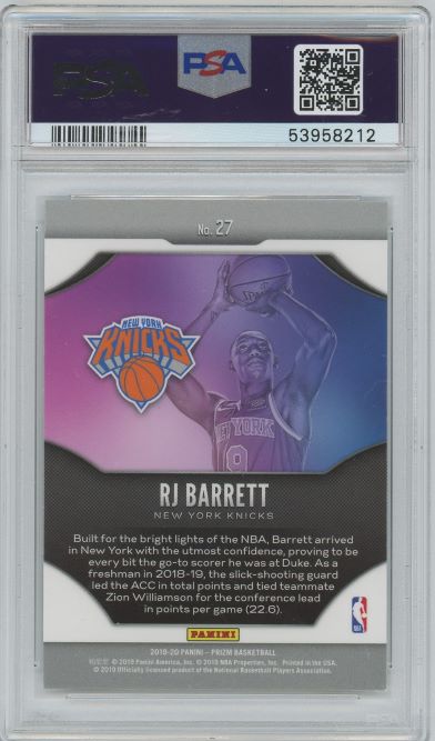 2019 Panini Prizm RJ Barrett Fireworks #27 PSA 10