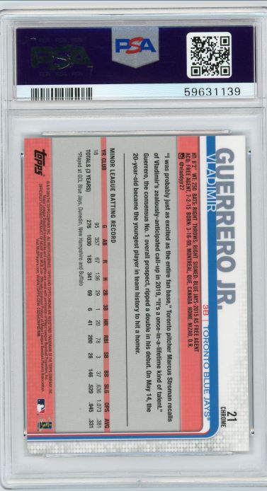 2019 Topps Chrome Update Vladimir Guerrero Jr. Rookie #21 PSA 10