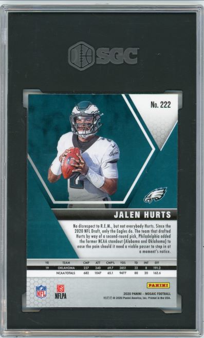 2020 Mosaic Jalen Hurts Rookie #222 SGC 10