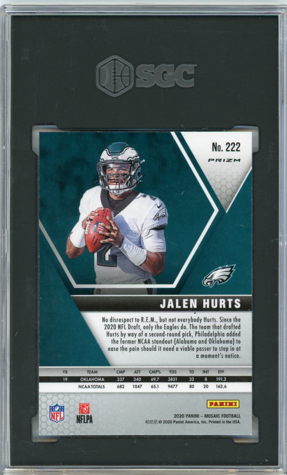 2020 Panini Mosaic Reactive Blue Jalen Hurts Rookie #222 SGC 9.5