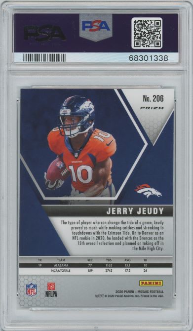 2020 Panini Mosaic Jerry Jeudy Mosaic Rookie #206 PSA 8