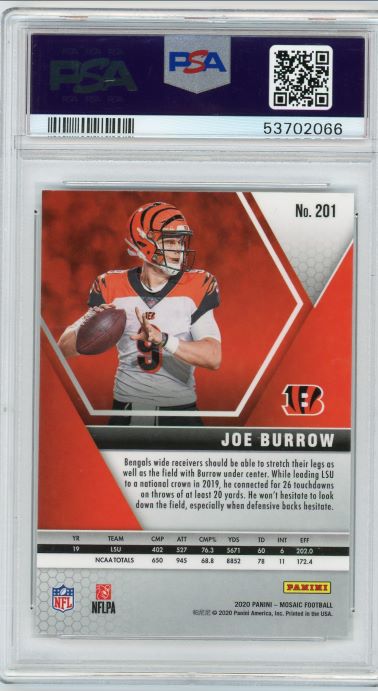 2020 Panini Mosaic Joe Burrow Rookie #201 PSA 9