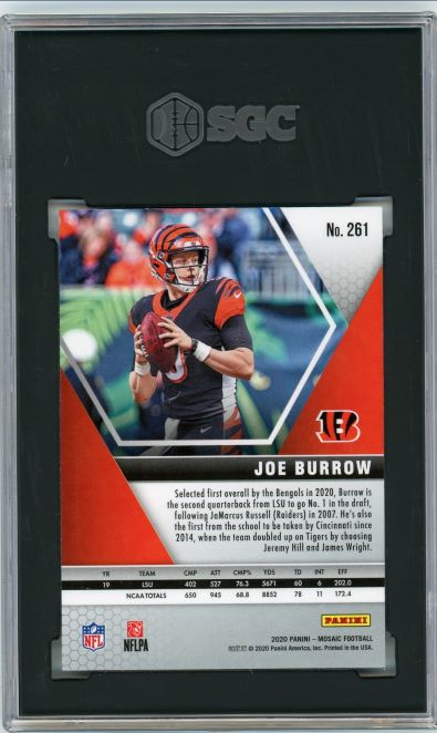 2020 Panini Mosaic NFL Debut Joe Burrow Rookie #261 SGC 9.5