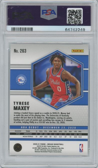 2020 Panini Mosaic Tyrese Maxey Silver Rookie #263 PSA 10