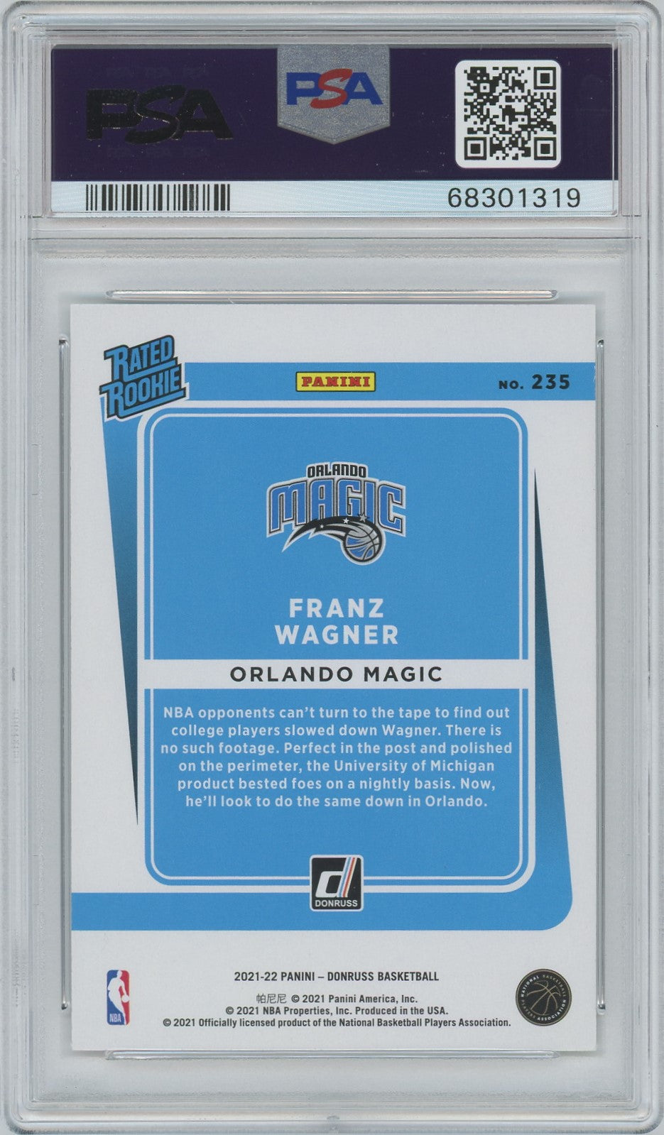 2021 Donruss Franz Wagner Rated Rookie #235 PSA 8