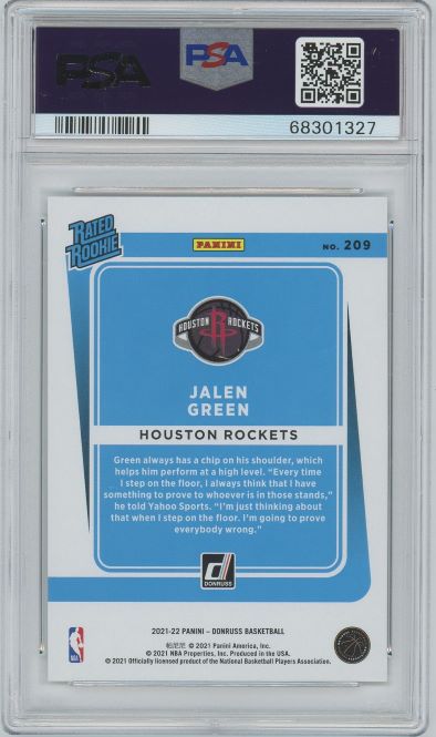 2021 Donruss Jalen Green Rated Rookie #209 PSA 10