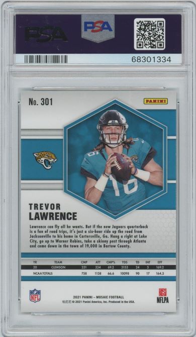 2021 Panini Mosaic Trevor Lawrence Rookie #301 PSA 9