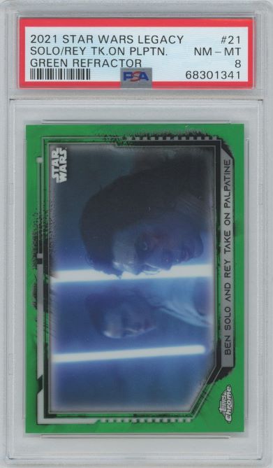 2021 Topps Chrome Star Wars Legacy Solo/Rey Green #21 #48/50 PSA 8