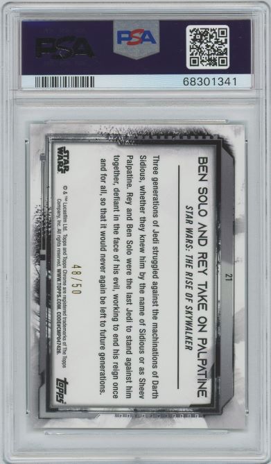 2021 Topps Chrome Star Wars Legacy Solo/Rey Green #21 #48/50 PSA 8