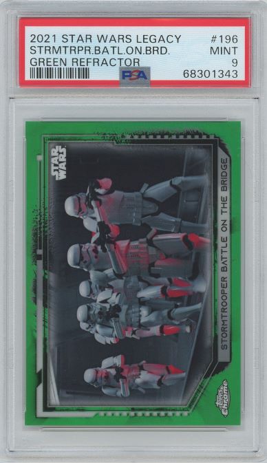 2021 Topps Chrome Star Wars Legacy Stormtrooper Battle on Bridge Green #196 #21/50 PSA 9