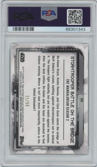 2021 Topps Chrome Star Wars Legacy Stormtrooper Battle on Bridge Green #196 #21/50 PSA 9