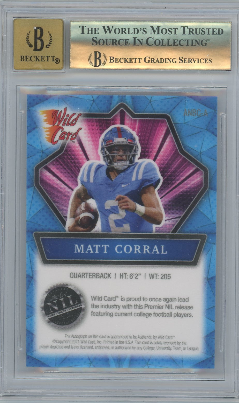 2022 Wild Card Alumination Matt Corral NIL Retail Auto Blue RC #3/35 BGS 9.5