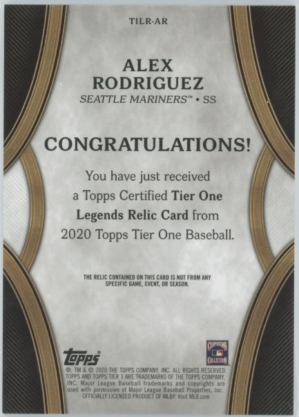 2020 Topps Tier One Alex Rodriguez Game Used Jersey Relic #105/199