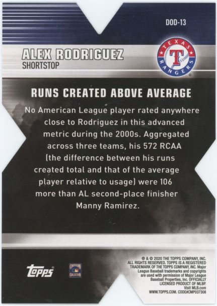 2020 Topps Series 1 Alex Rodriguez Decade of Dominance #DOD-13