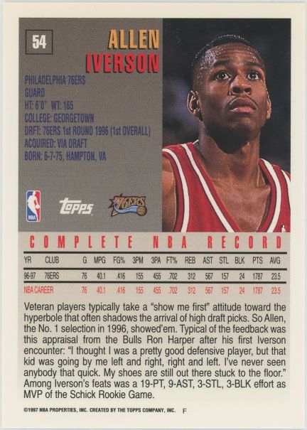 1997 Topps Allen Iverson #54