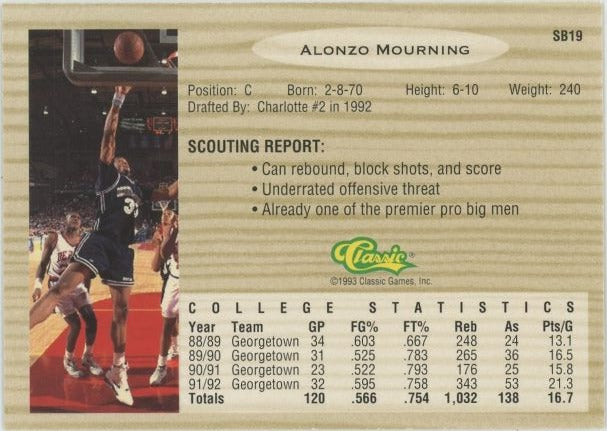 1993 Classic Alonzo Mourning Draft Picks #SB19