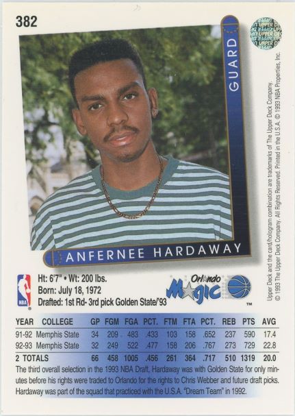 1993-94 Upper Deck Anfernee Hardaway Rookie #382