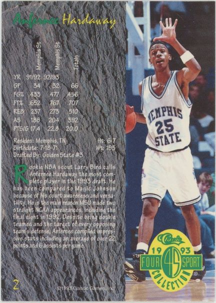 1993 Classic Anfernee Hardaway Four Sport #2