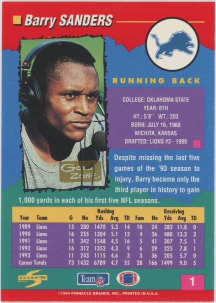 1994 Score Barry Sanders #1