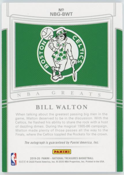 2019-20 National Treasures Bill Walton NBA Greats Emerald Auto #1/5