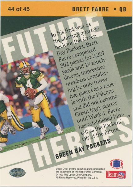 1993 Upper Deck Brett Favre Future Heroes #44