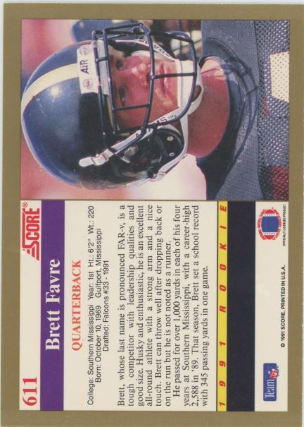 1991 Score Brett Favre Rookie #611