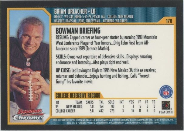 2000 Bowman Chrome Brian Urlacher Rookie #178