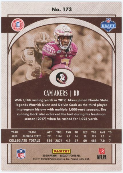 2020 Panini Legacy Cam Akers Rookie #173