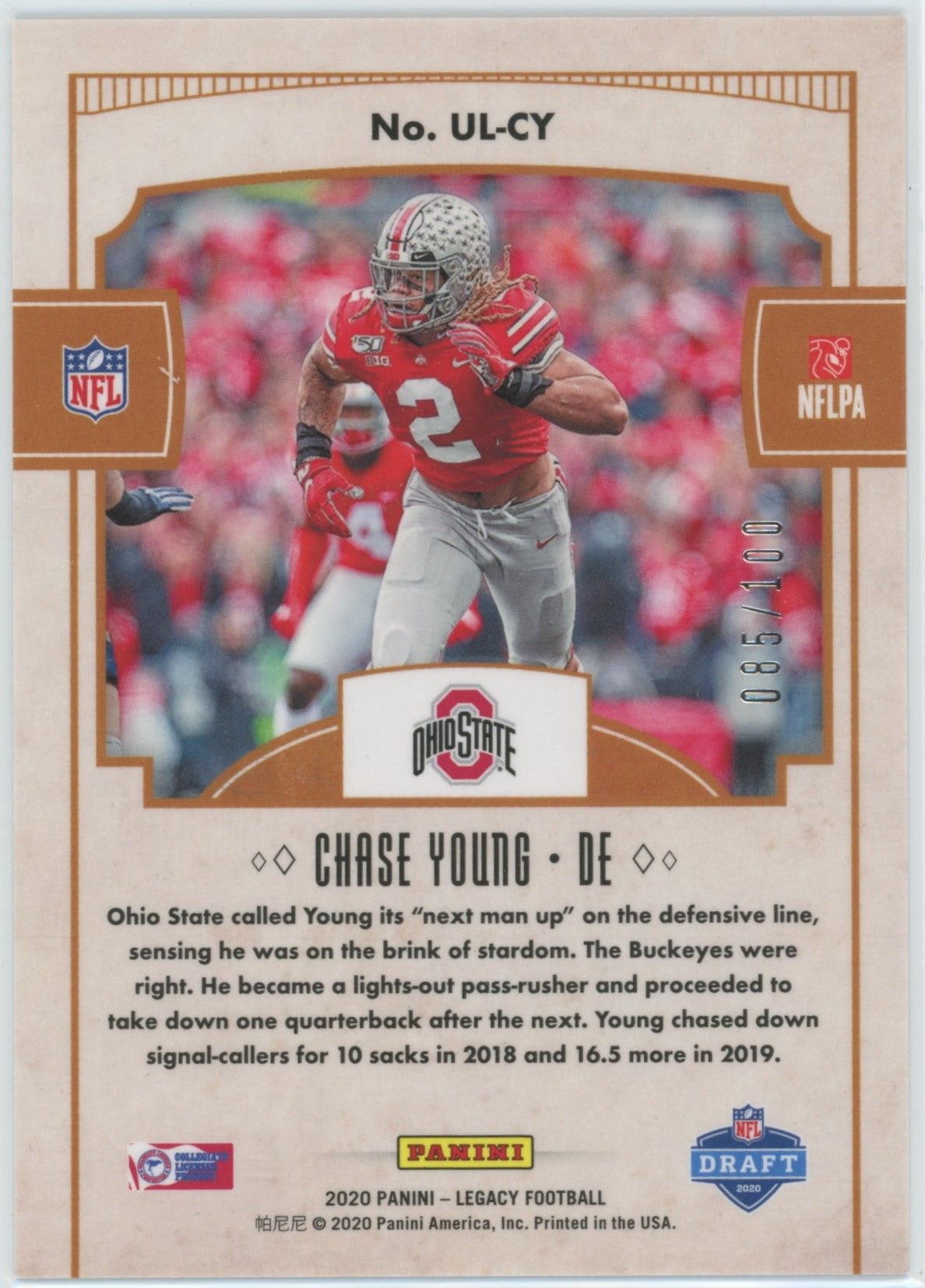 2020 NFL Legacy Chase Young Under the Lights Bronze #85/100  #UL-CY