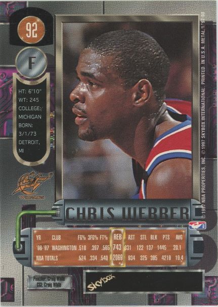 1998 Sky Box Chris Webber Metal Universe #92