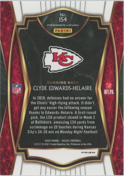 2020 Panini Select Clyde Edwards-Helaire Premier Level Rookie #154