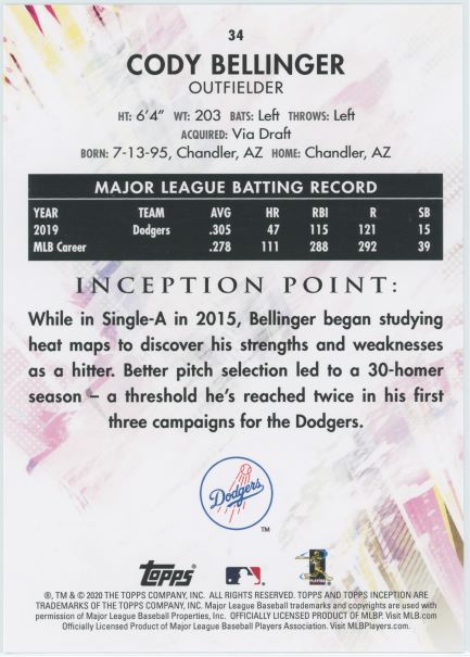 2020 Topps Inception Cody Bellinger Jumbo 5x7 #/49 #34