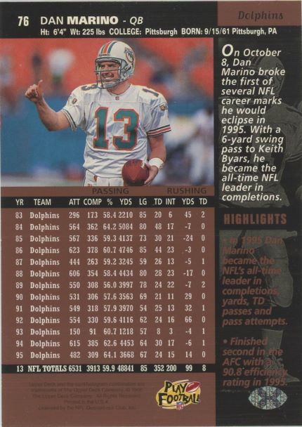 1996 Upper Deck Dan Marino #76