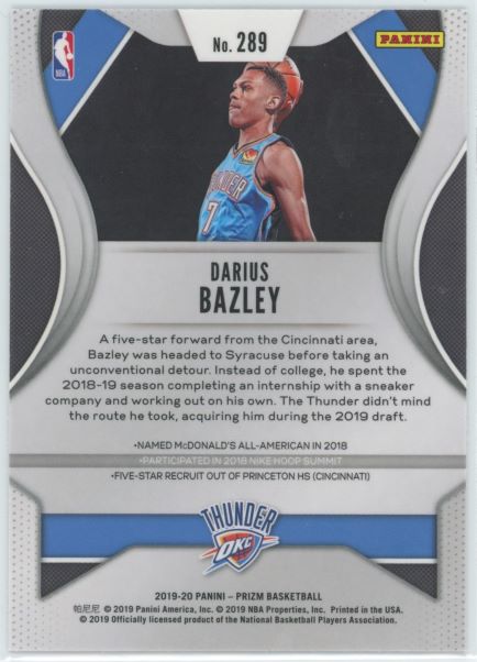 2019-2020 Panini Prizm Darius Bazley Rookie #289