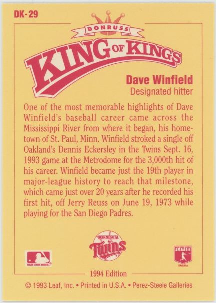 1994 Donruss Dave Winfield King of Kings #DK29