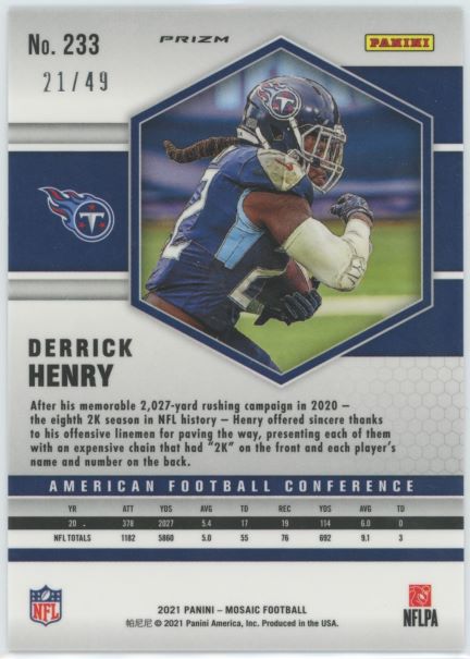 2021 Panini Mosaic Derek Henry Pink Camo #21/49 #233