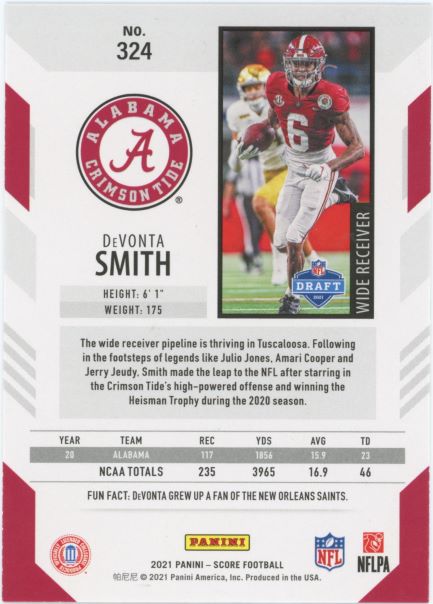 2021 Score DeVonta Smith Rookie #324