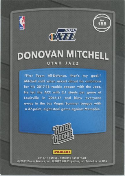 2017-2018 Donruss Donovan Mitchell Rated Rookie #188