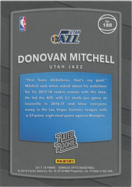 2017-18 Donruss Optic Donovan Mitchell Red/Yellow Rated Rookie #188